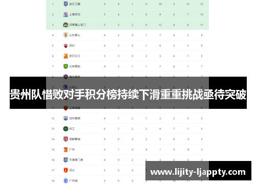 贵州队惜败对手积分榜持续下滑重重挑战亟待突破