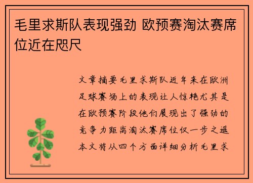 毛里求斯队表现强劲 欧预赛淘汰赛席位近在咫尺
